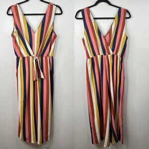 As U Wish Striped v neck cropped neutral jumpsuit‎ size medium